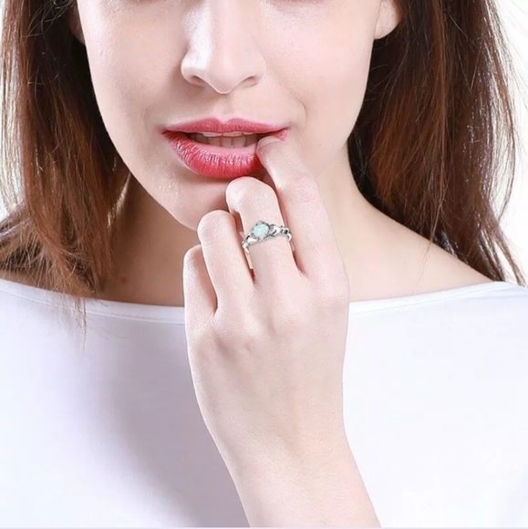 New Heart Shape Opal Silver Claddagh Ring. - Picture 5 of 9